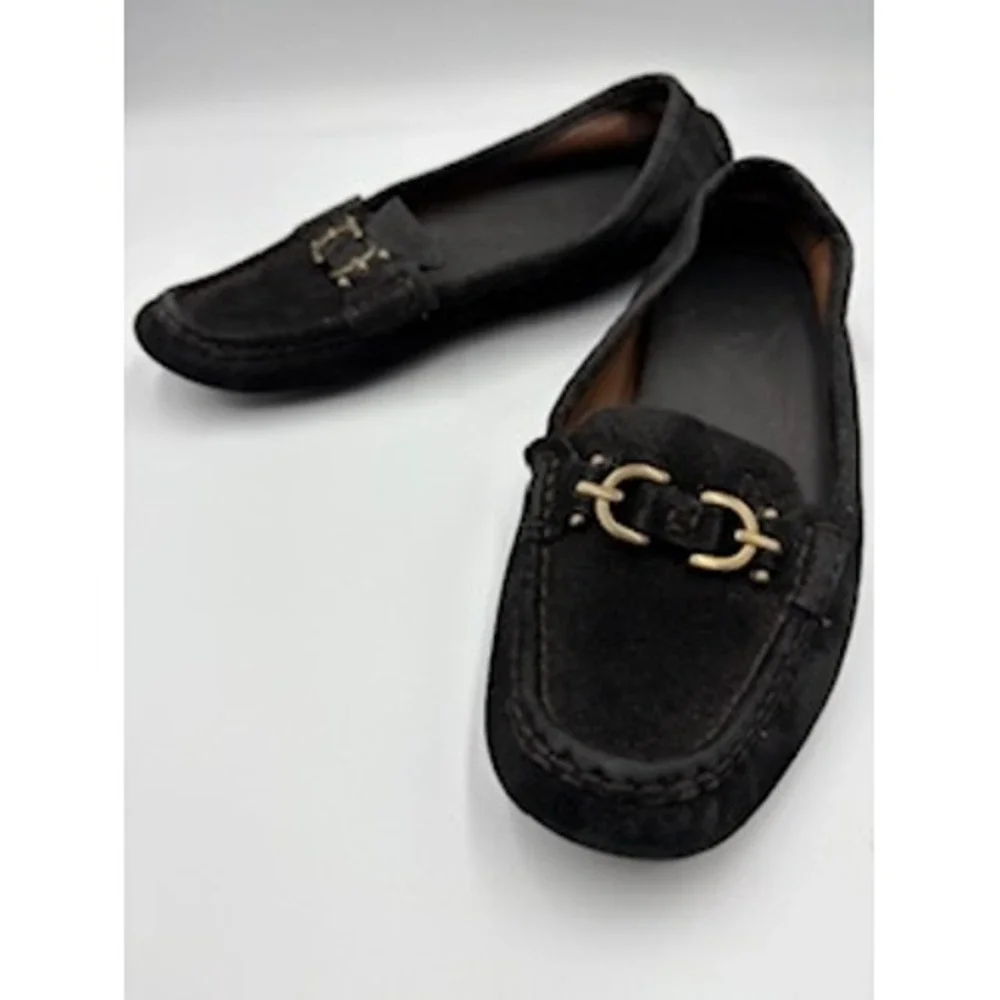 DONALD PLINER Viky Loafers 7M Black Suede Horsebit Driving Shoes Classic Luxury